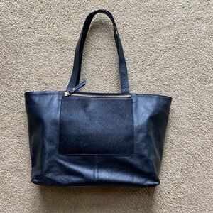Black Italian pebbled leather tote with “horsehair” outside pocket.